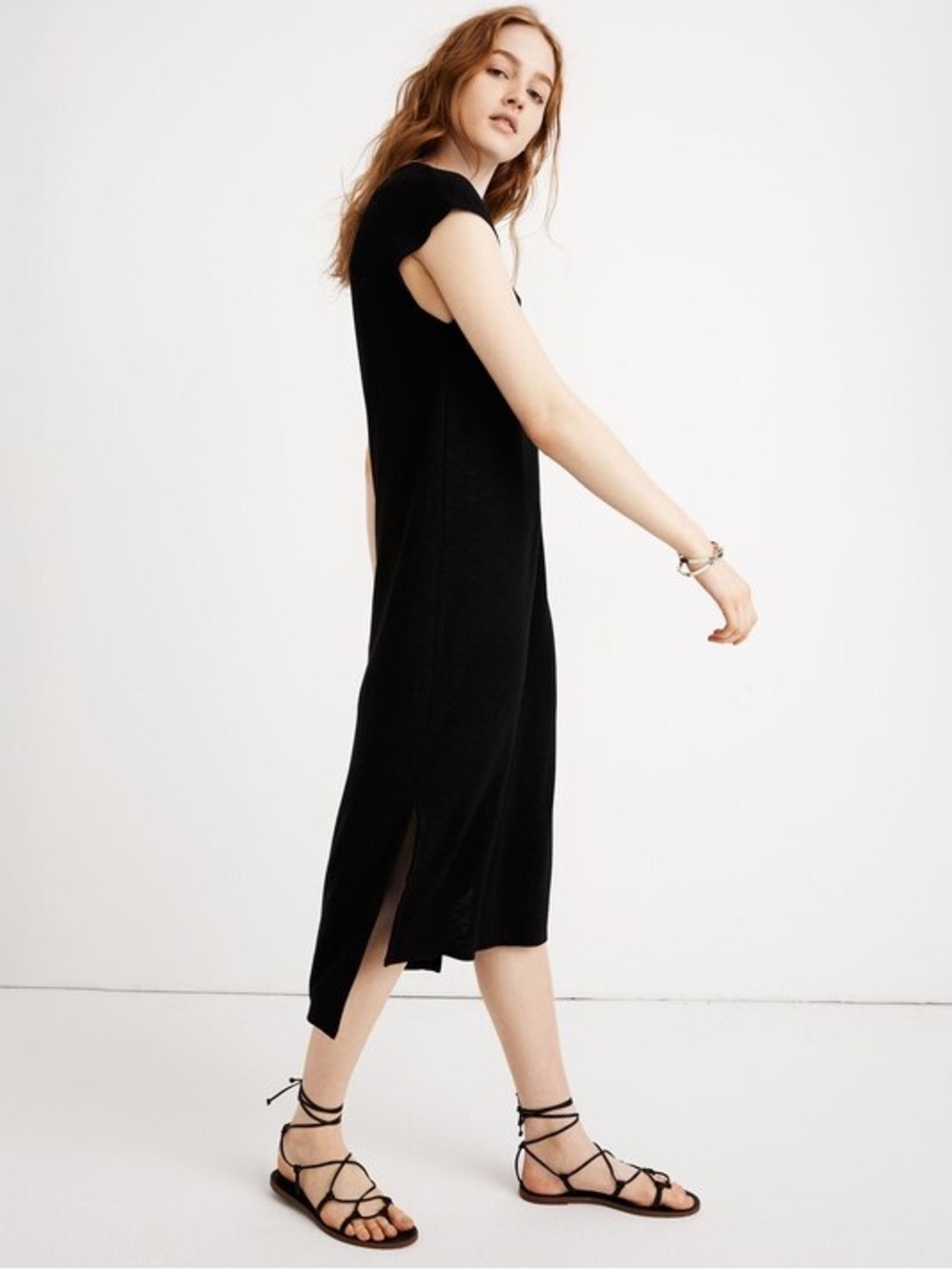 MADEWELL Muscle Midi Dress Black Cap Sleeve Elegant Casual Coverup XS Resortwear